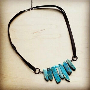 Boho Imperial Jasper Leather Necklace New